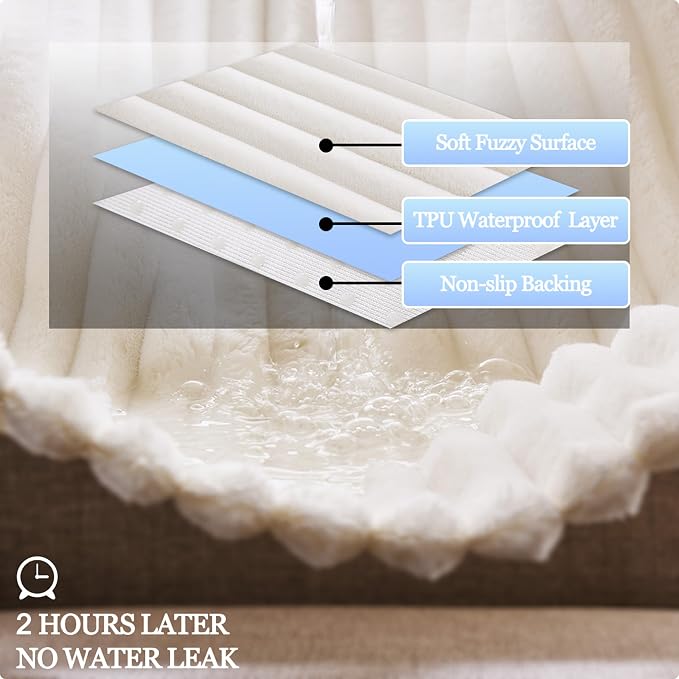 Waterproof Dual Non-Slip Couch Cover for Dogs, Fuzzy Soft Pet Couch Covers for 2 Cushion Sofa loveseat, Pet Friendly Soft Dog Bed Covers Sofa Cover Washable (White, 33" x 62" 1 Pack)