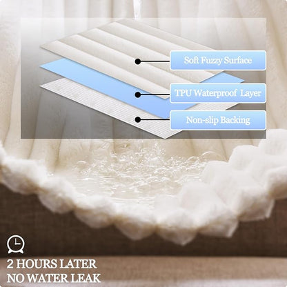 Dual Non-Slip Couch Cover for Dogs Waterproof, Cream Fuzzy Soft Pet Couch Covers for Sofa 3 Cushion, Pet Friendly Soft Dog Bed Covers Sofa Cover Washable (White, 33" x 75" 1 Pack)