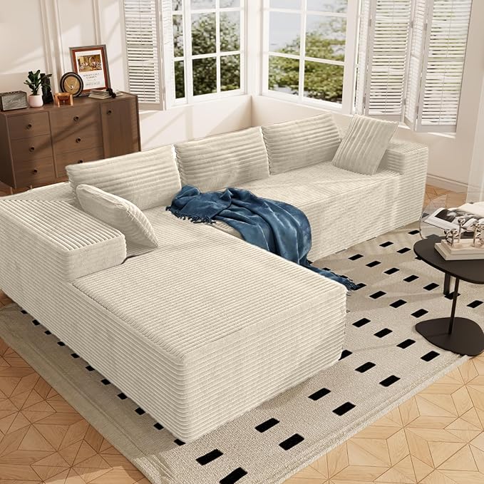 105.5" Modular Sectional Sofa L-Shape, Modular Cloud Sofa with Deep Seat for Living Room Bedroom, Upholstered Couches No Assembly Required (Beige Left Facing Chaise)