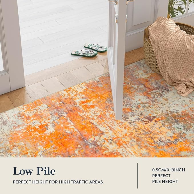 Lahome Modern Abstract Small 2x3 Rug - Washable Kitchen Rugs Non Slip Front Indoor Mat for Entry Bathroom, Contemporary Soft Throw Carpet for Entryway Bedside, Orange/Yellow