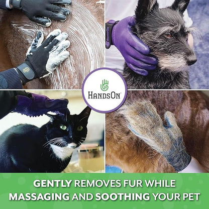 H Handson Pet Grooming Gloves - Patented #1 Ranked, Award Winning Shedding, Bathing, & Hair Remover Gloves - Gentle Brush for Cats, Dogs, and Horses (Purple, Small)