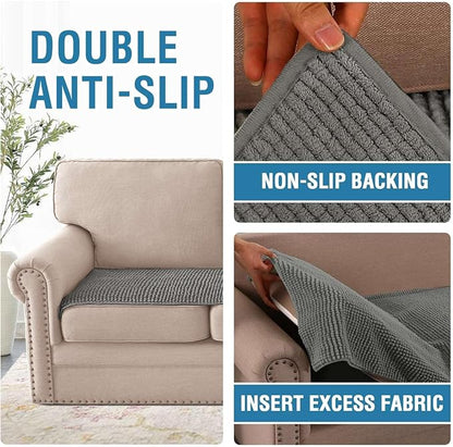 H.VERSAILTEX Plush Chenille Couch Cover for 3 Cushion Couch Anti Slip Washable Sofa Slipcovers Soft and Durable Furniture Protector for Dogs Cats Kids (27.5" x 71", Gray)