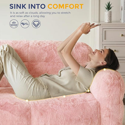 MAXYOYO Giant Bean Bag Chair for Adults, Ultra Soft Fluffy Loveseat Bean Bag Sofa, Oversized Floor Sofa for Living Room Bedroom, Cozy Reading Chair with Filler, Pink