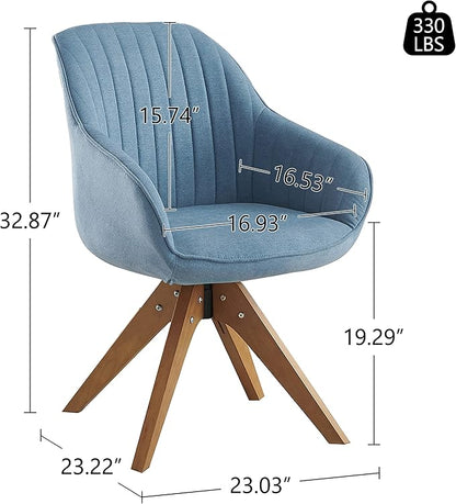 Art Leon Dining Chair, Mid Century Modern Fabric Upholstered Swivel Dining Room Chair with Wood Legs, Leisure Side Chair with Arms for Living Room, Blue