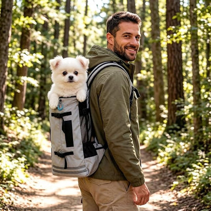 Big Dog Backpack Carrier, Grey-L | Extra Large Pet Carrier for 66lbs Dogs, Fully Adjustable Water-Resistant Dog Travel Bag for Hiking Cycling Outdoor Adventures