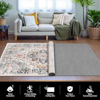 TREETONE 2’ x 8' - 1/8" Thick Felt and Rubber Rug Pad Gripper for Hardwood Floors, Non Slip Cushion Rug Pads for Area Rugs and Tile Floor Protection, Under Carpet Anti Skid Mat