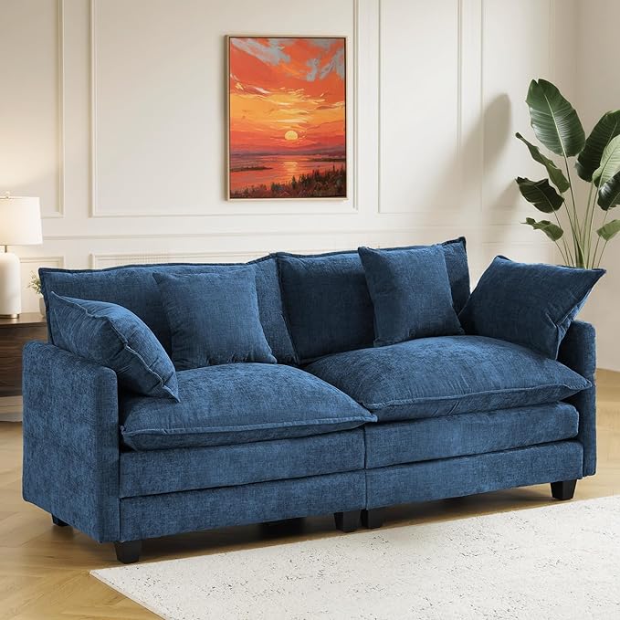 77" Cloud Sofa Loveseat & Couch｜Small 2-Seater Chenille Sectional Sofa with 29.1" Deep Seat｜FSC Certified Solid Wood & Metal Frame｜Easy Assembly & 1YR Guarantee｜ for Apartment Living Room Bedroom