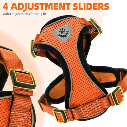 PUPTECK Cat Harness and Leash Set Escape Proof Reflective Cat Walking Harness Adjustable Soft Breathable Mesh Vest for Small Pets, Orange, S