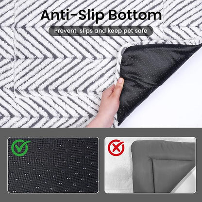 Mora Pets Cat Bed for Indoor Cats & Small Dogs Washable Cat Mat Soft Fluffy Dog Crate Kennel Carrier Pad Flat Cat Bed with Anti-Slip Bottom for Pet Cage Travel Sleeping Chevron Grey 22 x 13