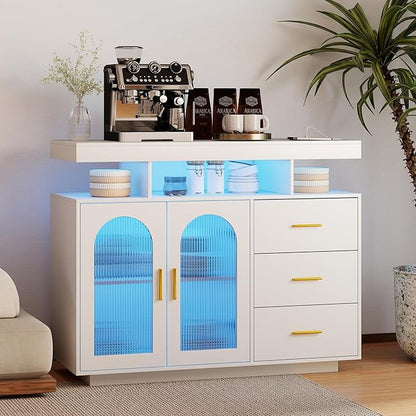 40" LED Buffet Cabinet with Charging Station, Auto Sensor Kitchen Storage