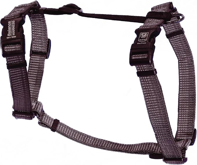 Blue-9 Reflective Buckle-Neck Balance Harness, Fully Customizable Fit No-Pull Harness with 3M Reflective Stitching, Ideal for Dog Training and Obedience, Made in The USA, Grey, Medium/Large