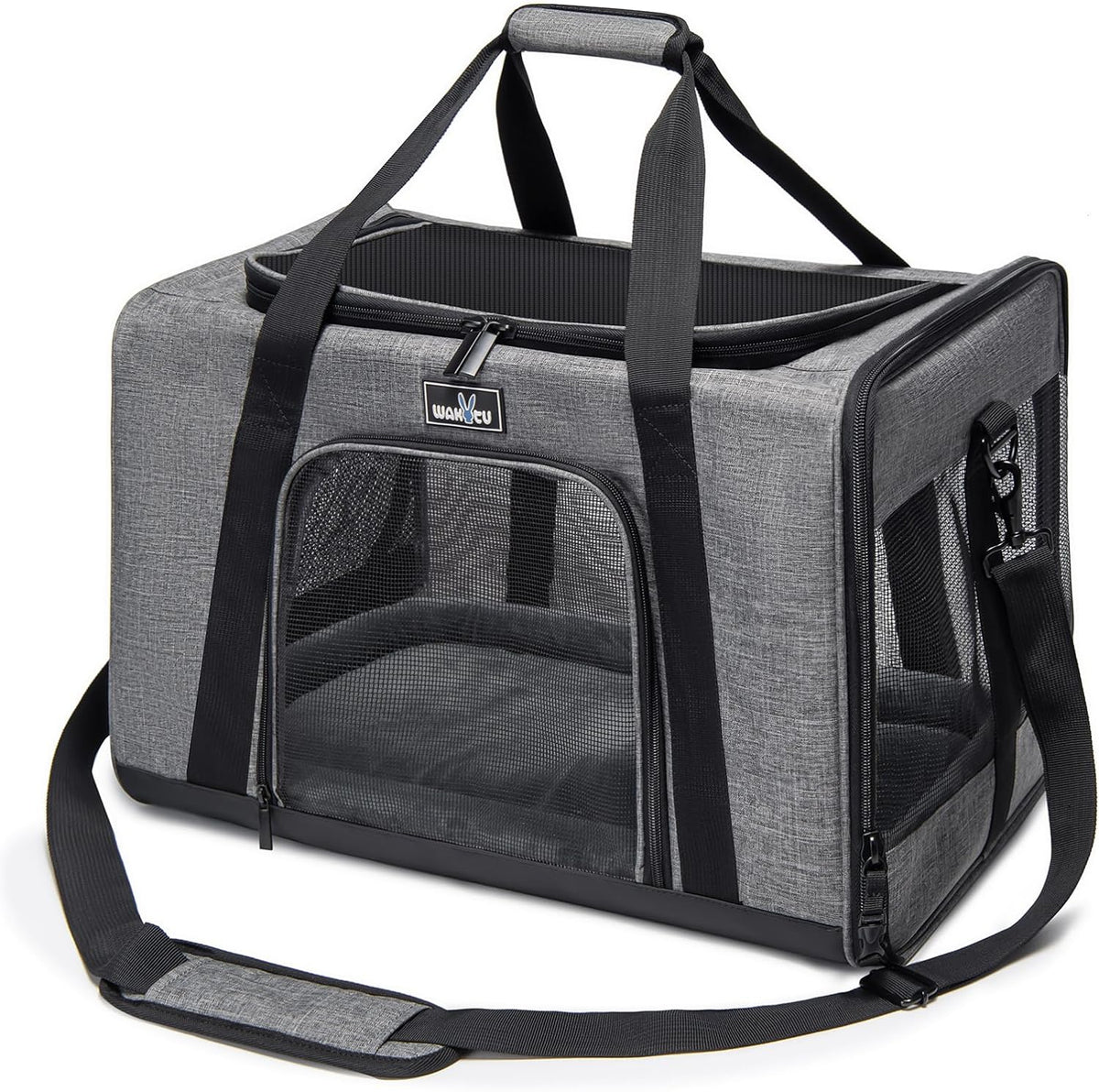 Pet Carrier for Medium Large Cats and Dogs, Dog Carrier Travel Bag with Adequate Ventilation, 5 Mesh Windows, 3 Entrance, Locking Safety Zippers, Padded Shoulder and Carrying Strap, Large