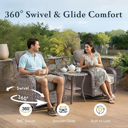 Belord Luxury 6" Thick Cushioned 10 Pieces Patio Furniture Set with Outdoor Couch, Wicker Outdoor Conversation Set with High Back Swivel Rocker Chairs for Deck Porch Yard and Poolside - Brown+Grey
