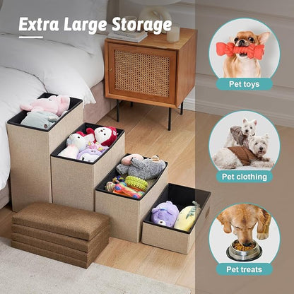 Dog Stairs with Storage, 3-Step Wider Sturdy Dog Steps for Small/Medium/Large Dogs and Older Cats, Folding Doggie Ramp for Bed/Couch/Car Hold Up to 180 lbs (16.7" H, Burgundy)