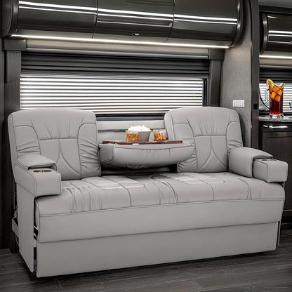 Qualitex De Leon Console SL RV Sofa Bed, 74" Wide, Ulitmate Leather, Ash