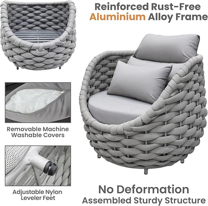 Erotr Front Porch Furniture Set: 5 Pieces Aluminum Patio Conversation Set All Weather - Cushioned Outdoor Sofa Set Assembled - Modern Metal Couch Seating for 400lbs Deck Garden Poolside Hotel - Gray
