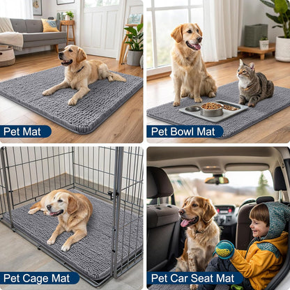 Smiry Dog Door Mat for Muddy Paws 36x24, Absorbs Moisture and Dirt Doormat, Non-Slip Washable Quick Dry Chenille Front Door Mat Indoor Entrance, Entryway Carpet for Inside Floor, Grey
