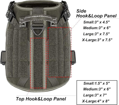 ICEFANG Tactical Dog Harness for Small Dogs,Reflective No Pull Dog Vest | with Control Handle,Adjustable,Front Hook,2 Leash Clips,Soft Padded,MOLLE Panel,Green,Small