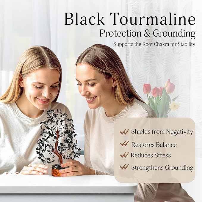 YATSKIA Black Tourmaline Gemstone Tree - Crystal Tree of Life - Crystals and Stones Home Office Decor - Good Luck Gifts for Women