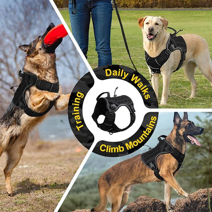 WINGOIN Black Tactical Dog Harness for Large Dogs,No Pull Dog Harness | Heavy Duty with Handle,Adjustable Reflective,Military K9 Style,Big Size Pet Vest,for German Shepherd,for Walking Hunting