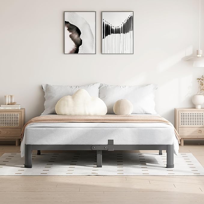 4 Inch Full Size Bed Frame, 3500Lbs Heavy Duty Metal Platform with Round Corner Legs Mattress Slide Stopper, Steel Slat Support No Box Spring Needed, Noise Free, Non-Slip, Easy Assembly