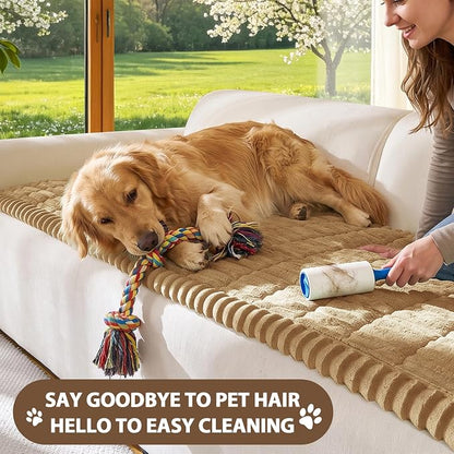 FUANGUI 2 Pack Waterproof Couch Cover for Dogs Pets Sofa Protector | Non-Slip Washable Fuzzy Soft Sofa Slipcover for 2 PCS L Shaped Sofa Pet Friendly, 27.6" x 59.1"+27.6" x 70.9", Camel