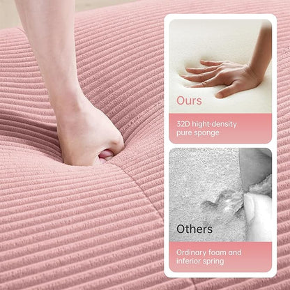 152" Modern Corduroy Cloud Sofa with Ottoman, L Shaped Boneless Modular Large Sectional Couches for Living Room, Pink 4 Seater Compressed Memory Foam Couch, Extra Deep Seat, No Assembly