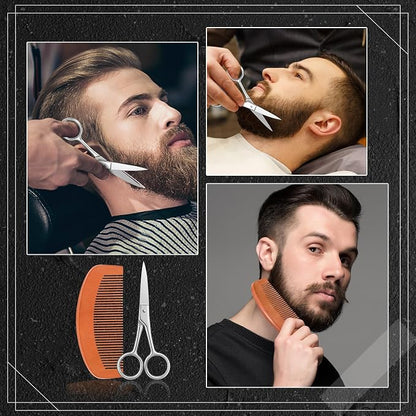 Maitys 10 Set Appreciation Gifts Bulk Beard Brush Comb Scissors,Oval | Boar Bristle Beard Brush, for Men Father Colleague Employee