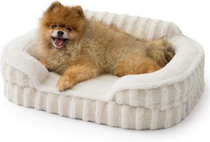 LE SURE Cute Dog Bed for Small Dogs, Orthopedic Waterproof Small Pet Beds with Sides, Non-Slip Bottom and Egg-Crate Foam Puppy Couch Sofa with Washable Removable Cover, Beige