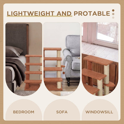 4 Levels Cat Steps with Scratching Posts for High Bed, Sofa, Brown