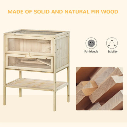 3-Tier Wooden Hamster Cage Mice And Rat Cage Small Animals Hutch With Openable Top, Front Door, Shelf, Natural Wood