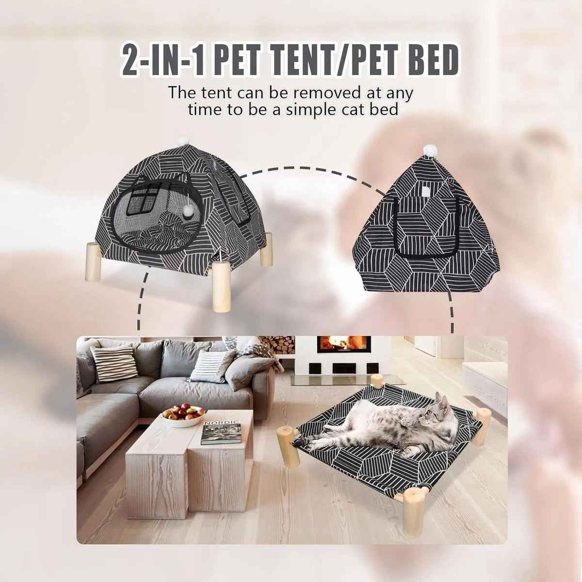 Portable Cat Tent Bed - Foldable Indoor Tent Bed For Cats & Small Dogs, Washable Cushion, Cozy Hideaway For Kittens & Cats, Easy Assembly & Travel