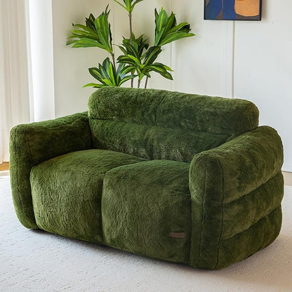 MAXYOYO Giant Bean Bag Chair for Adults, Ultra Soft Fluffy Loveseat Bean Bag Sofa, Oversized Floor Sofa for Living Room Bedroom, Cozy Reading Chair with Filler, Green