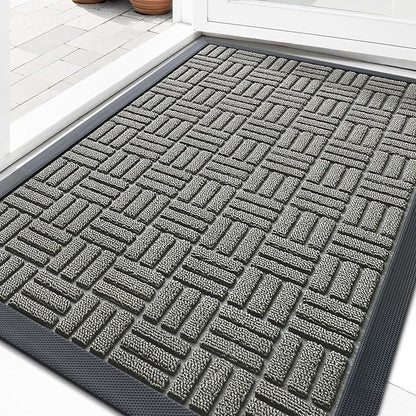 OLANLY Front Door Mat Outside Entrance 35x23, Absorbent, Heavy Duty Sturdy Natural Rubber Doormat Indoor Outdoor, Non-Slip, Stain and Fade Resistant, Low Profile Floor Mat for Entryway, Modern Gray