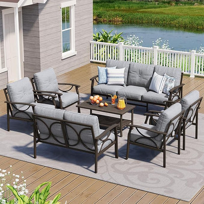 FansaFurn 7-Pieces Outdoor Patio Furniture Set, Outdoor Metal Sectional Furniture with Cushions, Outdoor Conversation Seating Set with Coffee Table for Garden, Balcony, Deck, Backyard, Grey