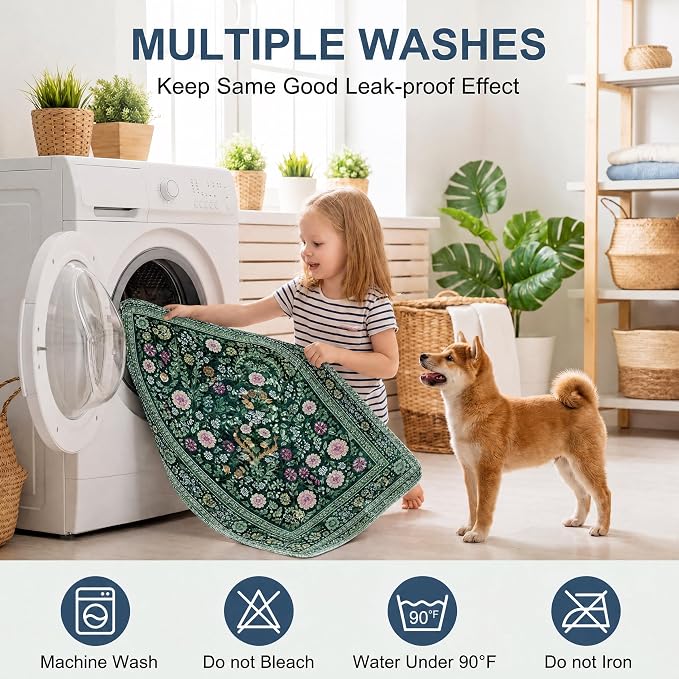 Washable Pee Pads for Dogs,Great Urine Absorbent Reusable Puppy Training Pads,Waterproof,Leak-Proof & Non-Slip Potty Pads for Whelping,Crate,Playpen,Bed.(Midnight Garden Floral,72"x72")