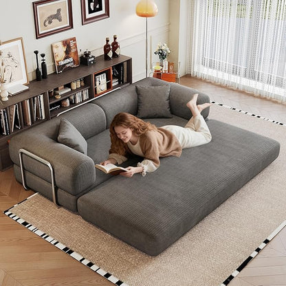 Boneless Couch Sectional Sofa,Convertible Sofa Bed with Sleeper Sofa,Futon Floor Couch Folding Sofas for Living Room,Bedroom,Apartment (Grey, 78.8''W)