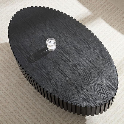 43.7'' Oval Wood Coffee Table,Modern Handcraft Drum Coffee Table for Living Room, Small Center Table with Sturdy Pedestal (Black, L43.7 x W24.8 x H13.38)