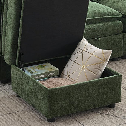 Abbrevi 27" Large Square Ottoman with Storage, Modern Upholstered Footrest with Anti-Slip Legs for Couch Coffee Table Living Room, Bedroom, Entryway, Chenille Green