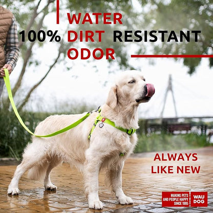 WAUDOG Waterproof Harness - Adjustable for Large, Medium & Small Dogs - Heavy Duty with Metal Clasp, QR Tag - Green (24-35in)