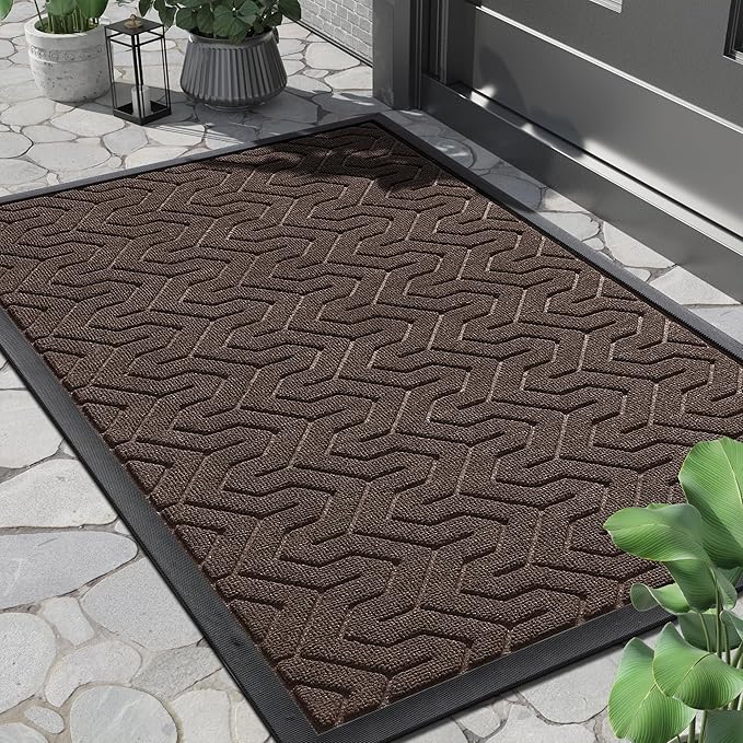 Yimobra Front Door Mat Outside Entrance 29.5x17, Waterproof Heavy Duty Outdoor Mats for Front Door, Non Slip Rubber Entry Mat for Garage Patio Indoor, Brown
