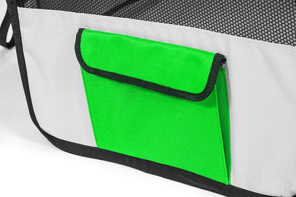 Pawer 36”×18.5” 8-Panel Foldable Pet Playpen, Bright Green+Grey, Personalize Embroidery Fabric Piece Available, for Cat/Dog/Puppy, 600D Oxford Cloth Portable Indoor & Outdoor Kennel with Carry Bag