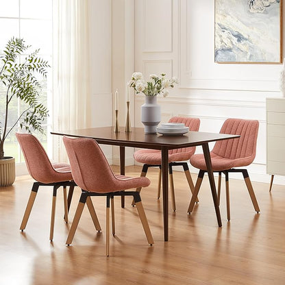 Art Leon Swivel Dining Chairs Set of 2, Mid Century Modern Kitchen Dining Room Chairs, Upholstered Fabric Armless Side Chair with Wood Legs for Living Room Bedroom, Rose