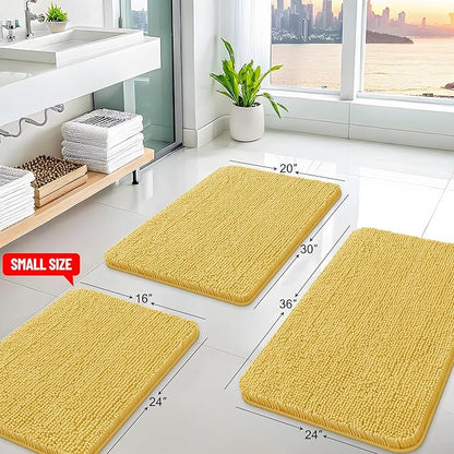 Arotive Bathroom Rugs 24x16, Extra Soft Absorbent Shaggy Chenille Bath Rugs, Machine Washable Rubber Backing Non-Slip Bath Mats for Bathroom Floor Tub and Shower, Home Decor Accessories, Yellow