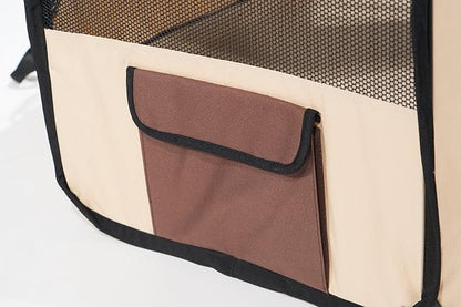 Pawer 36”×18.5” 8-Panel Foldable Pet Playpen, for Small Medium Cat/Dog/Puppy, Brown+Beige, 600D Oxford Cloth Portable Indoor & Outdoor Kennel with Carry Bag, Multiple Sizes & Colors Available