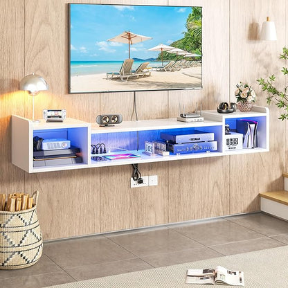 70.9"W Floating TV Stand with LED Lights & Power Outlets