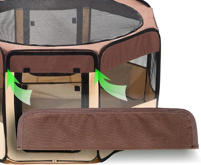 Pawer 45”×24” Pet Playpen Personalize Embroidery Piece, Brown Color