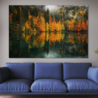 Nature Wall Art Prints - Ocean Forest Mountain Lake Canvas Landscapes - Small to Extra Large Living Room Bedroom Kitchen Bathroom Décor (Autumn by the Lake, 35L" x 53W")
