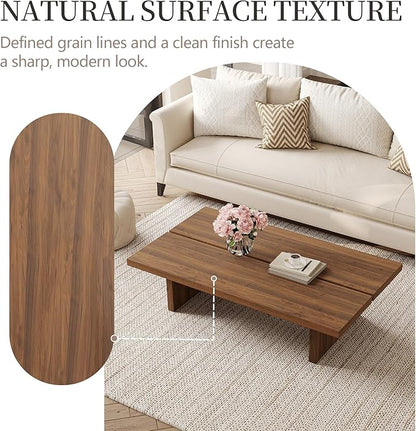 Modern Rectangle Coffee Table, Wood Living Room Table, Walnut Brown Japanese Tea Table for Home Office Apartment, 47.24"
