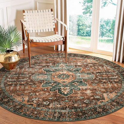 Moynesa Ultra-Thin Washable Round Rug - 6ft Large Dining Room Round Area Rug, Vintage Living Room Mat Stain Resistant Office Carpet for Bedroom Mudroom Kitchen Apartment Basement Foyer